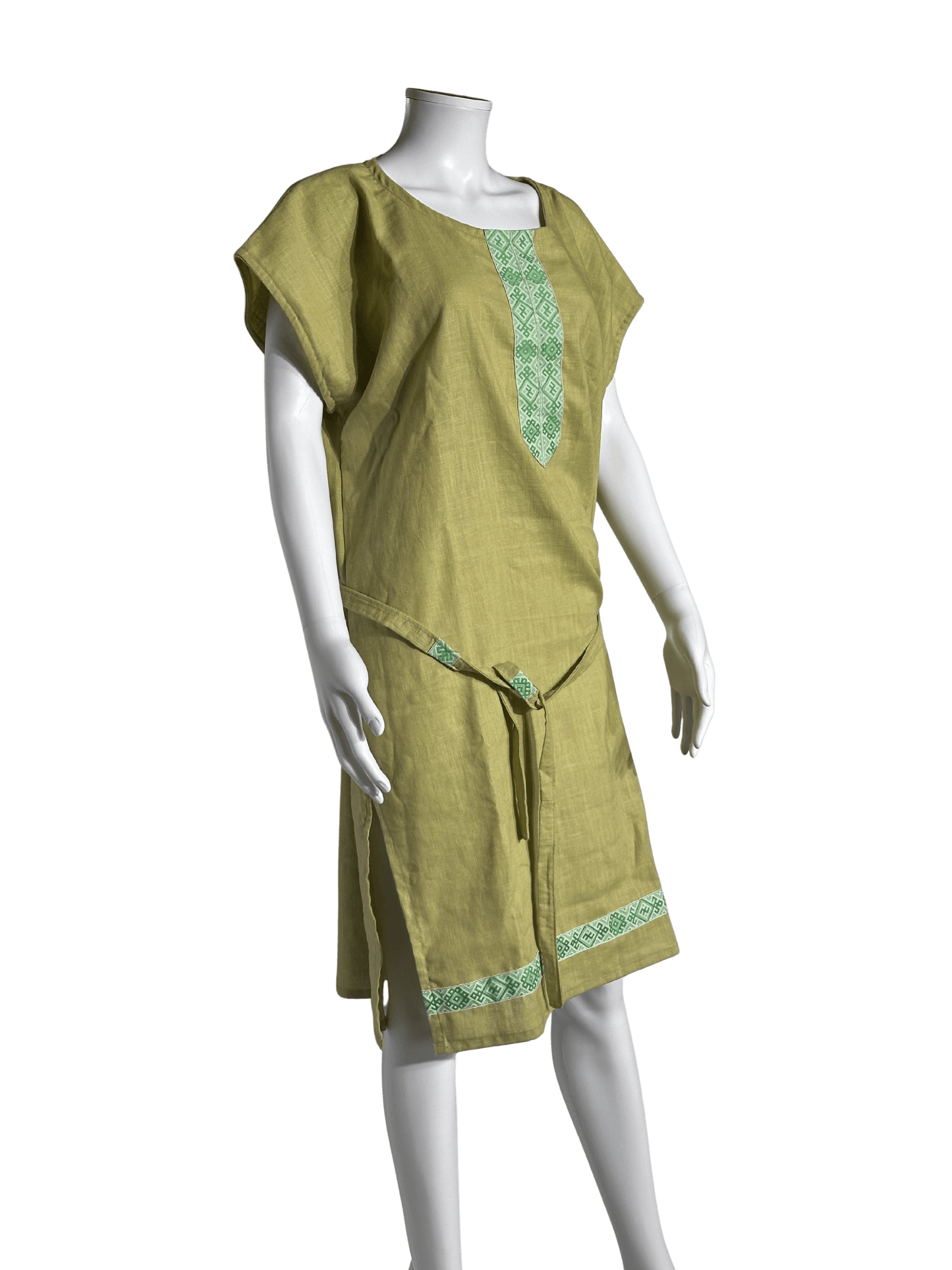 Custom-Made Exclusive 100% Linen Sauna Banja Dress – Olive Edition