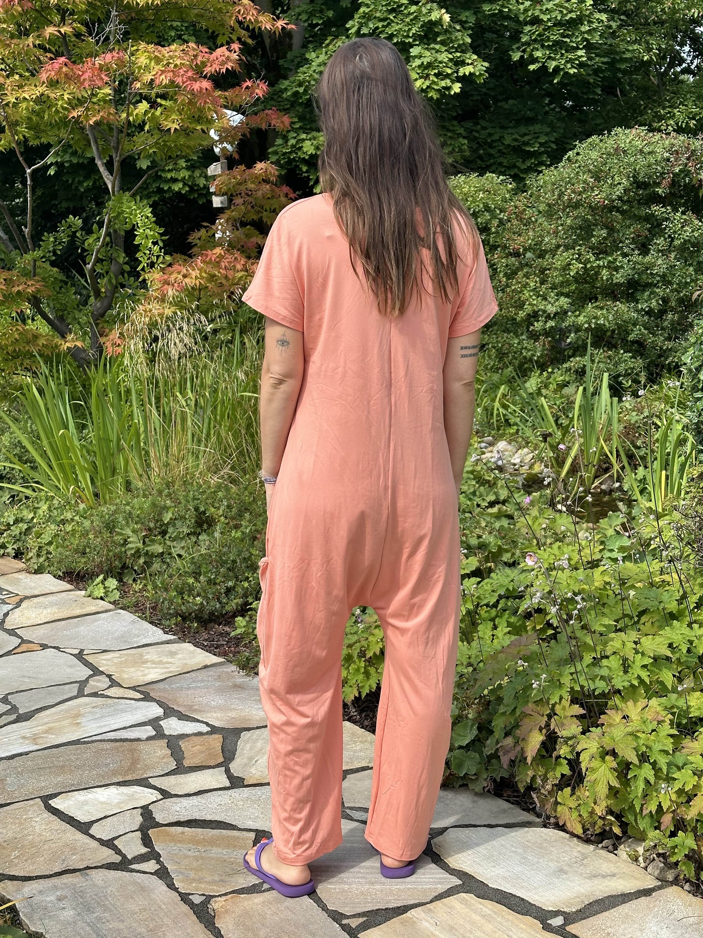Peach Loose-Fit Jumpsuit with Pockets