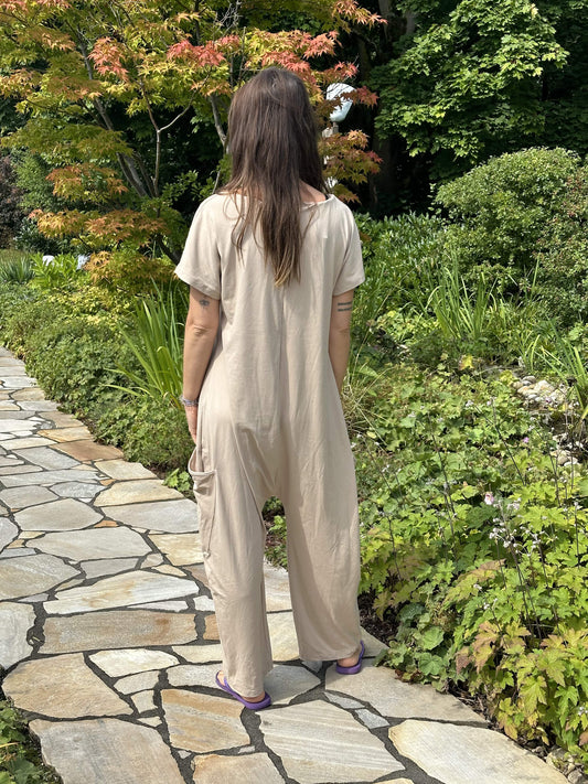 Beige Relaxed Jumpsuit with Side Pockets