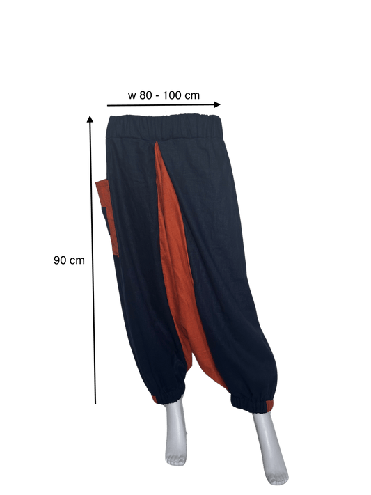 Custom-Made Exclusive 100% Linen Sauna Pants – Blue & Orange Edition