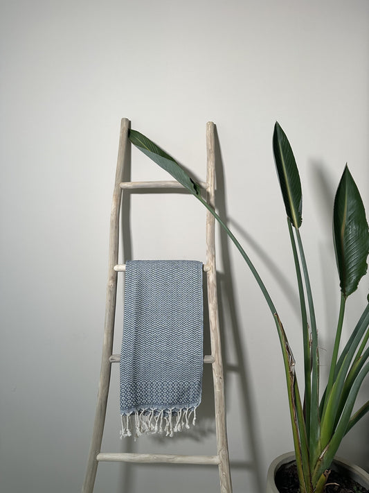 Hammam towel tribal wave white/blue 180x95cm