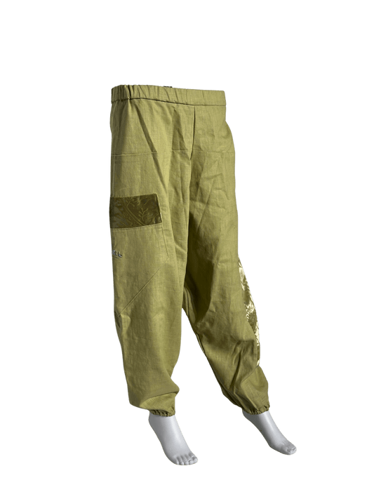 Custom-Made Exclusive 100% Linen Sauna Pants – Olive Gold Edition