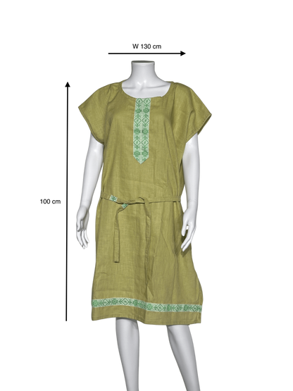Custom-Made Exclusive 100% Linen Sauna Banja Dress – Olive Edition