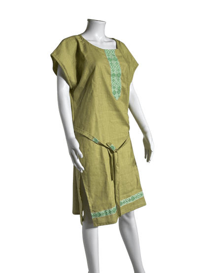Custom-Made Exclusive 100% Linen Sauna Banja Dress – Olive Edition