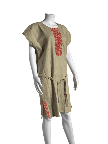 Custom-Made Exclusive 100% Linen Sauna Banja Dress – Khaki Edition