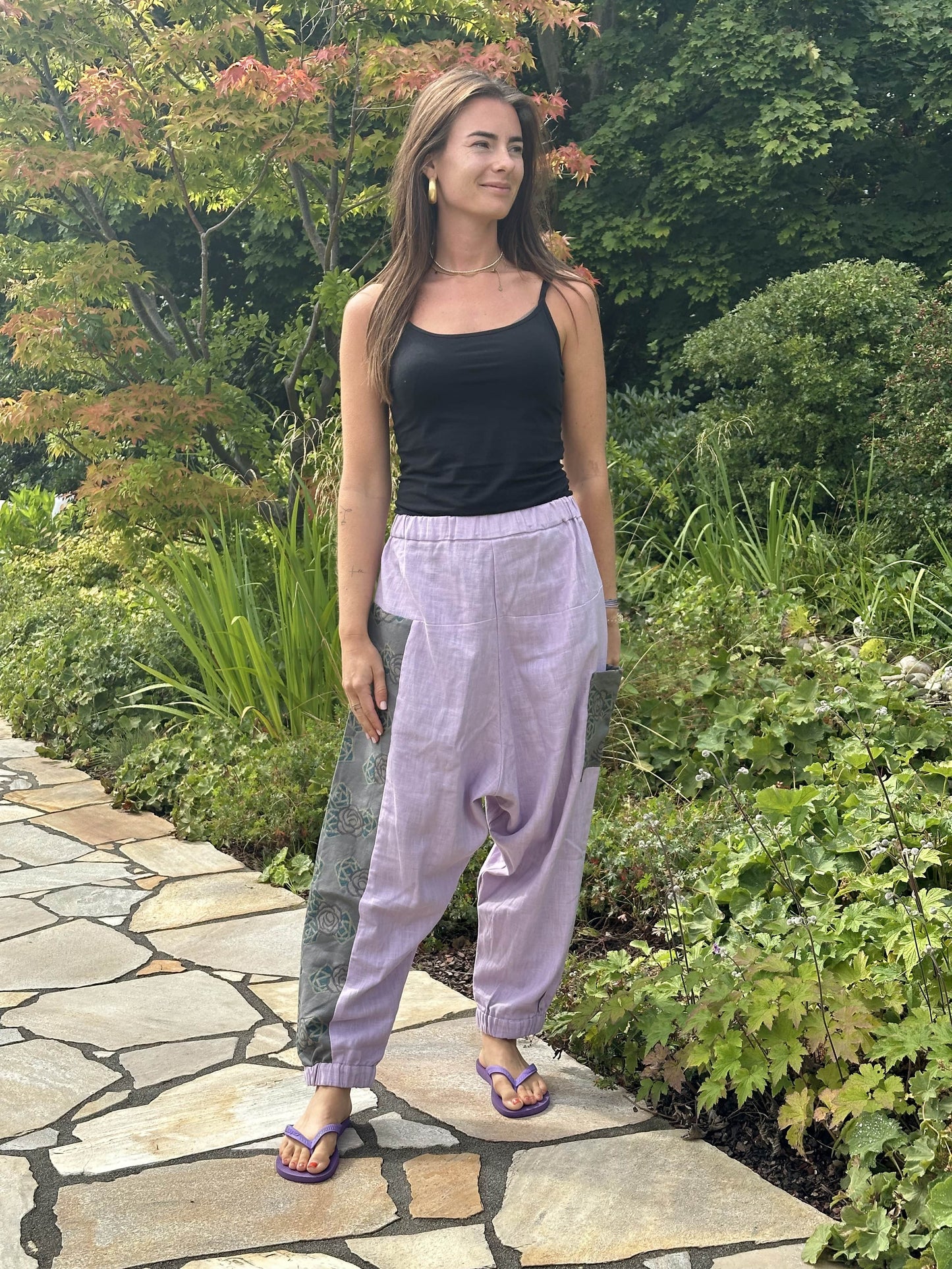 Custom-Made Exclusive 100% Linen Sauna Pants – Purple & Grey Edition