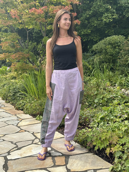 Custom-Made Exclusive 100% Linen Sauna Pants – Purple & Grey Edition