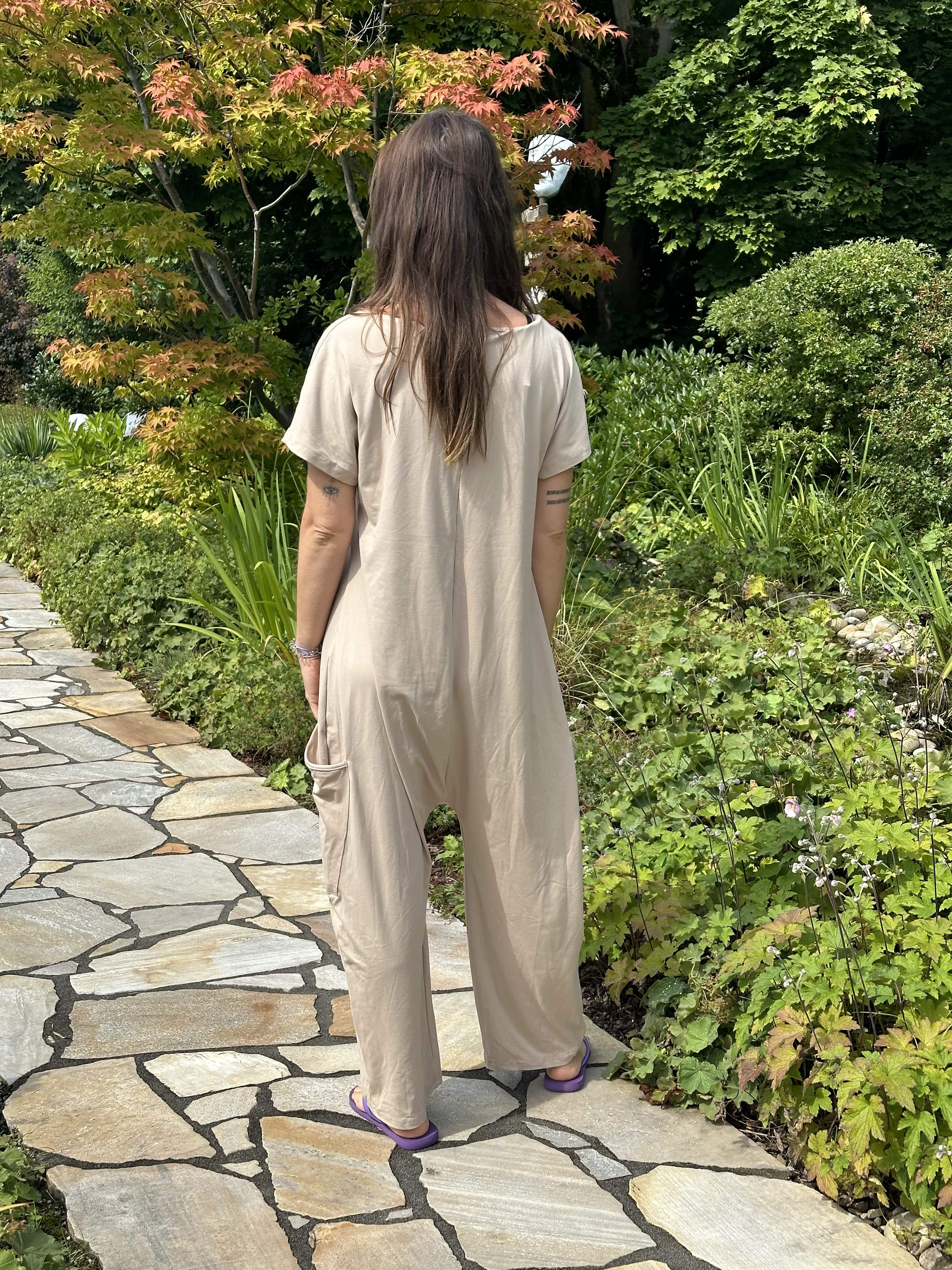 Beige Relaxed Jumpsuit with Side Pockets