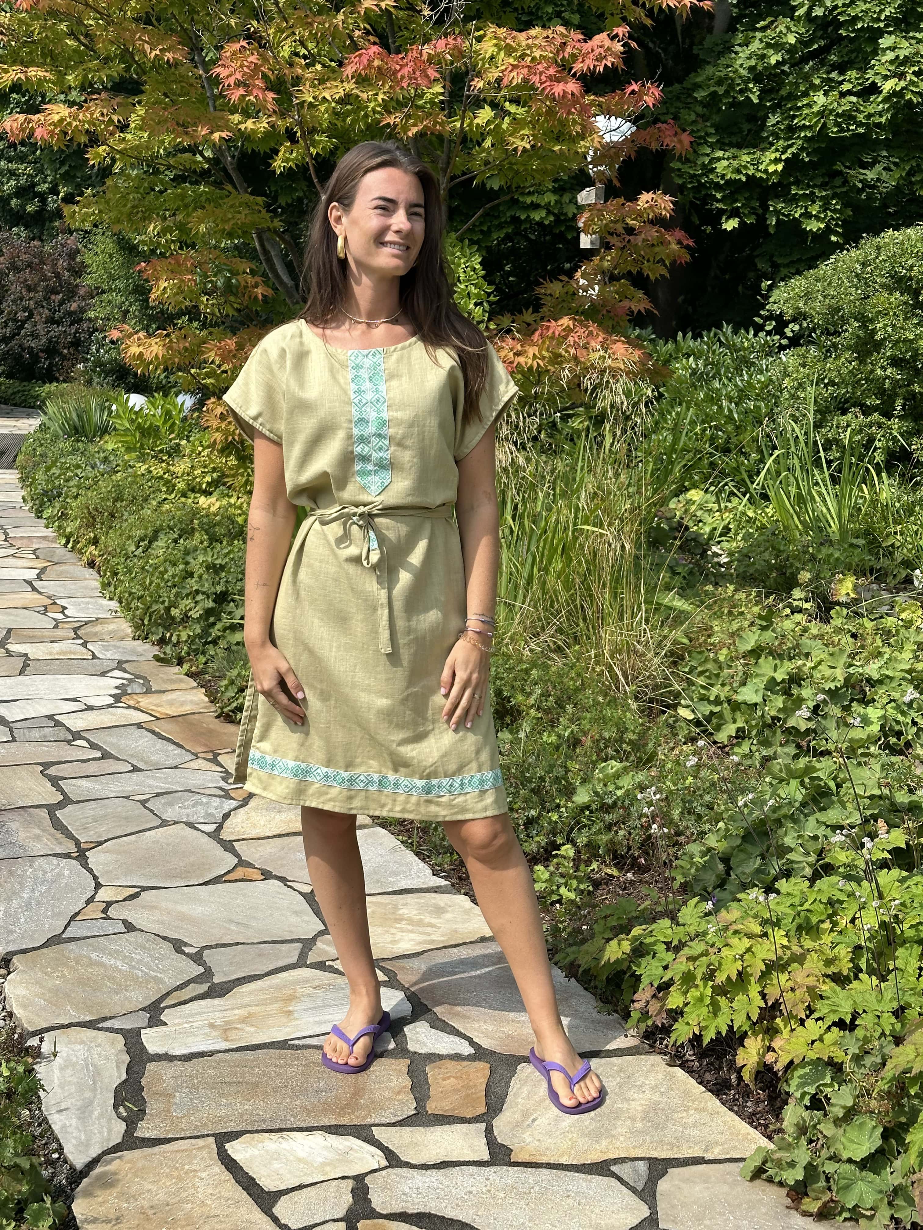 Custom-Made Exclusive 100% Linen Sauna Banja Dress – Olive Edition