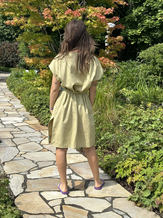 Custom-Made Exclusive 100% Linen Sauna Banja Dress – Olive Edition