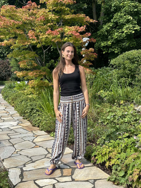 Boho Stripe Pants with Wooden Buttons