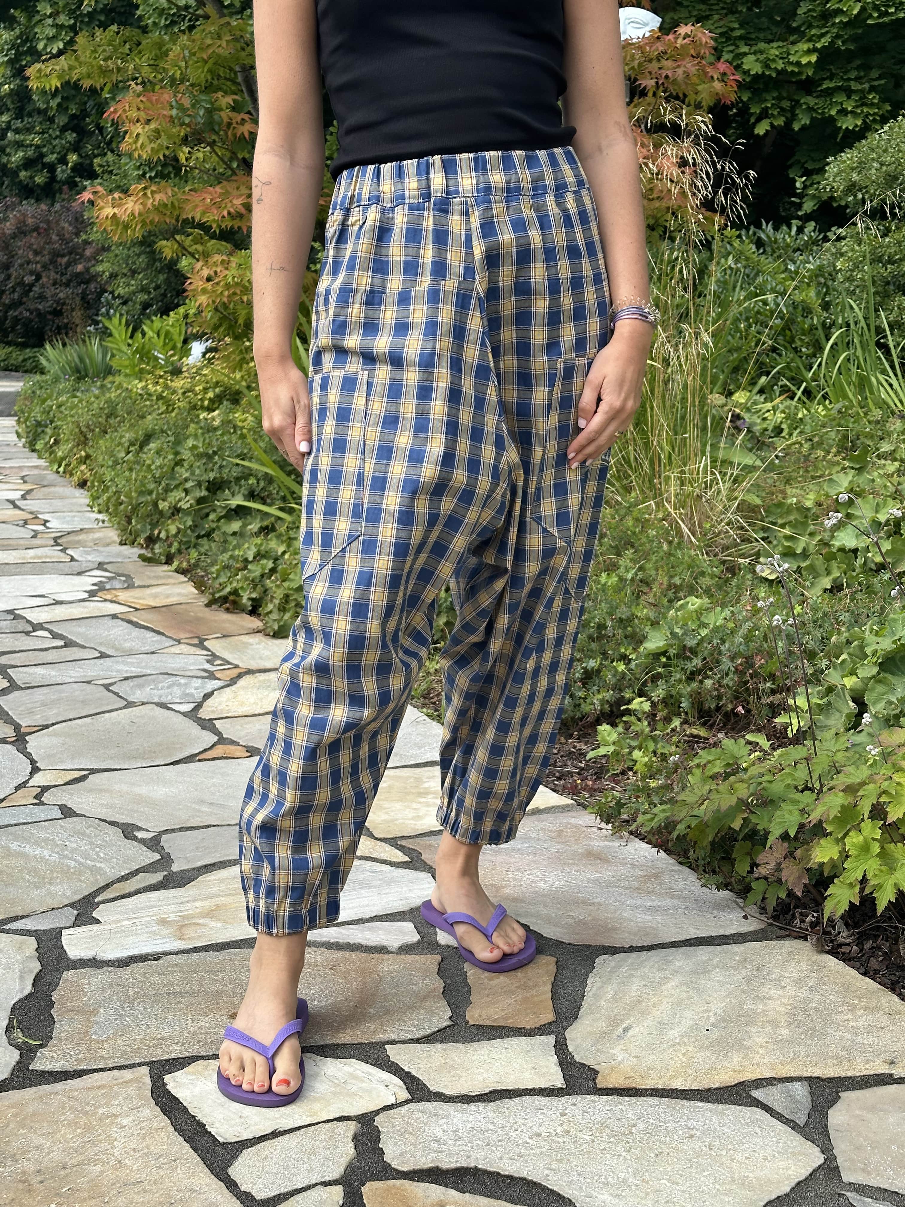 Blue & Yellow Checked Cotton Pants