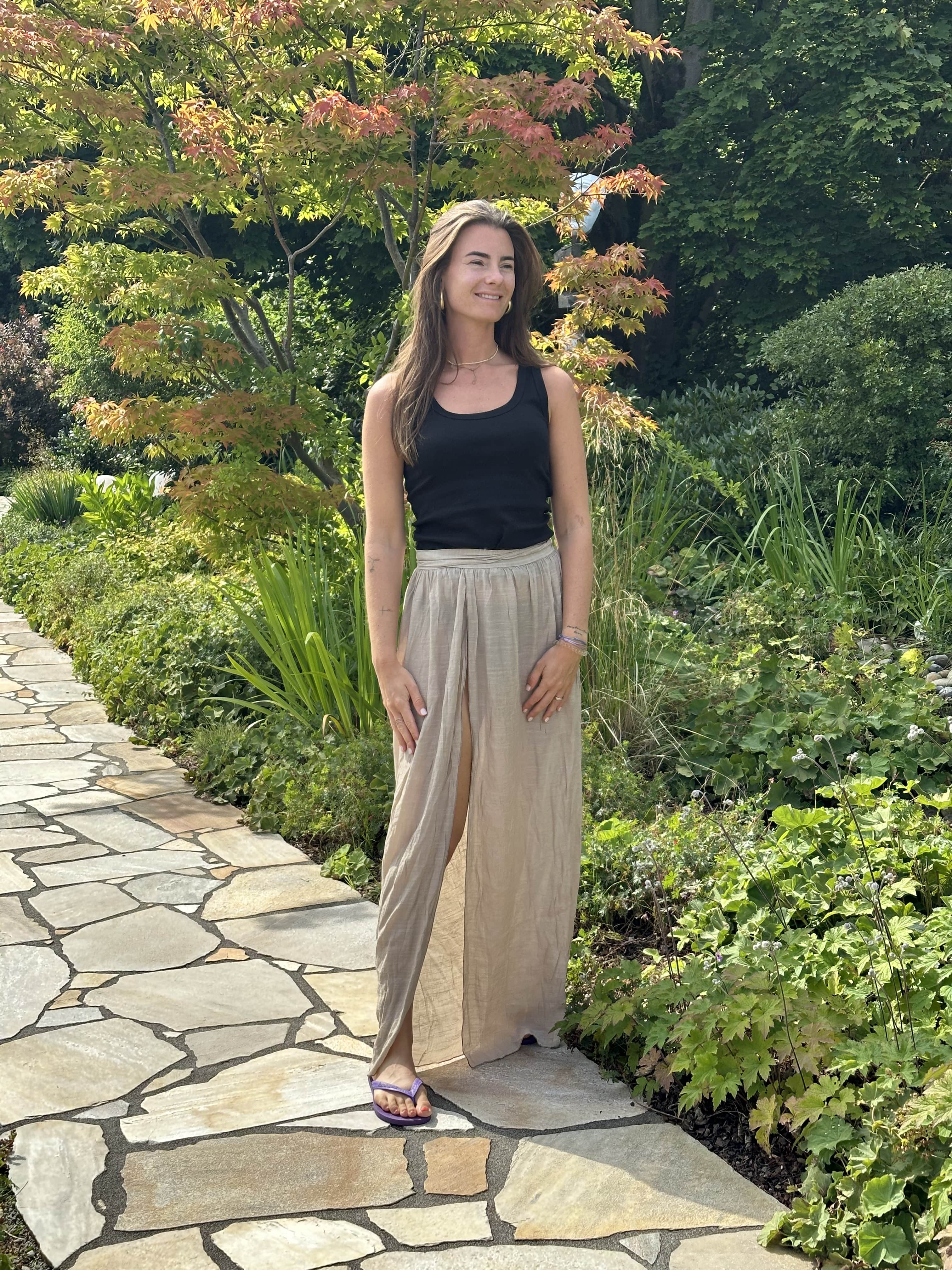 Beige Maxi Skirt with Front Slit