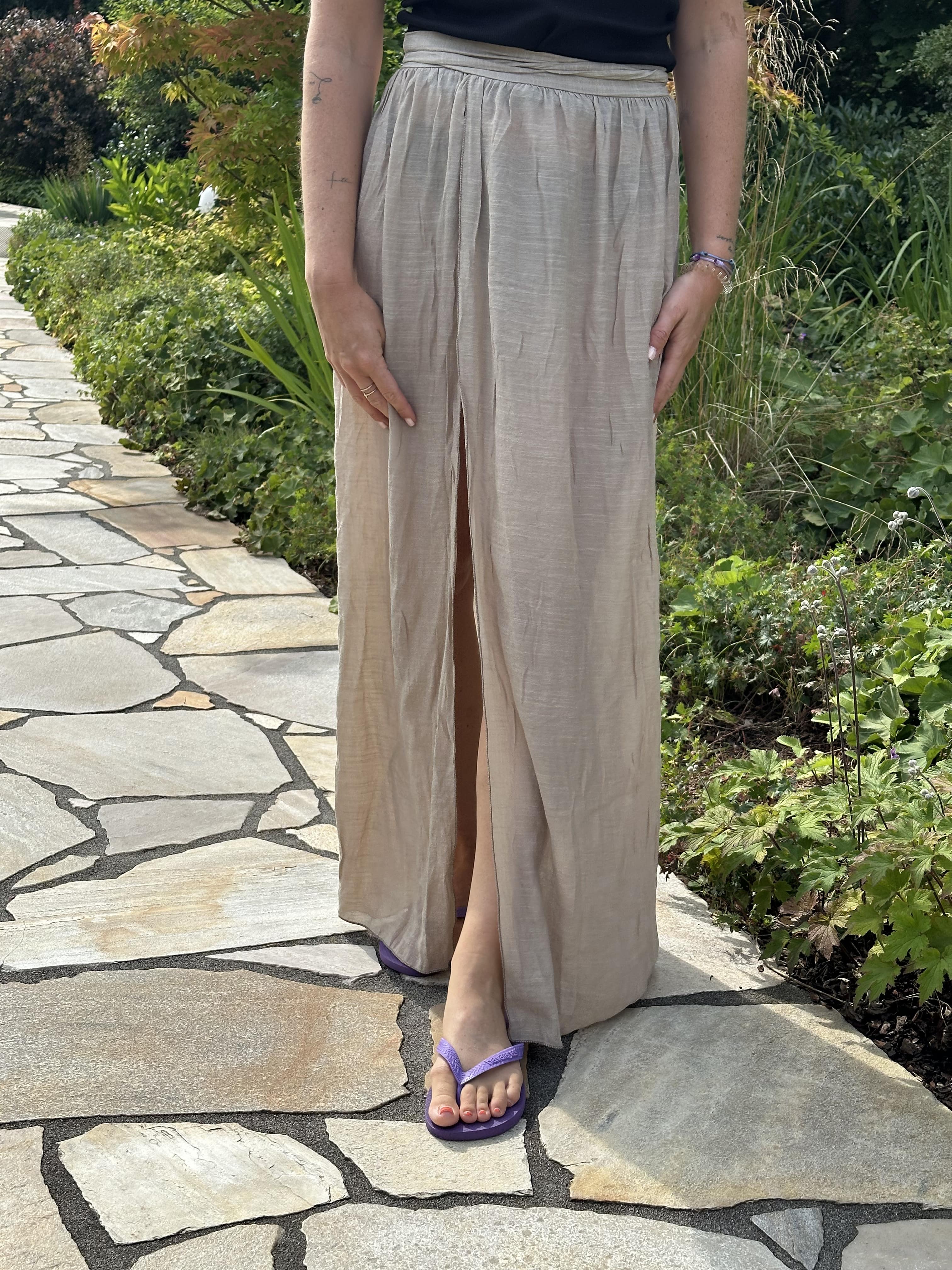 Beige Maxi Skirt with Front Slit
